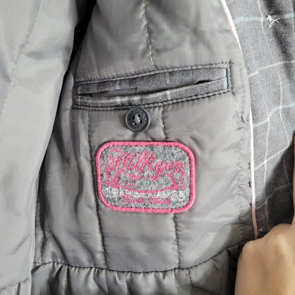 Tommy Hilfiger Gray Girl Windowpane Check Button Front Peplum Coat Jacket Size 5 - Picture 14 of 14